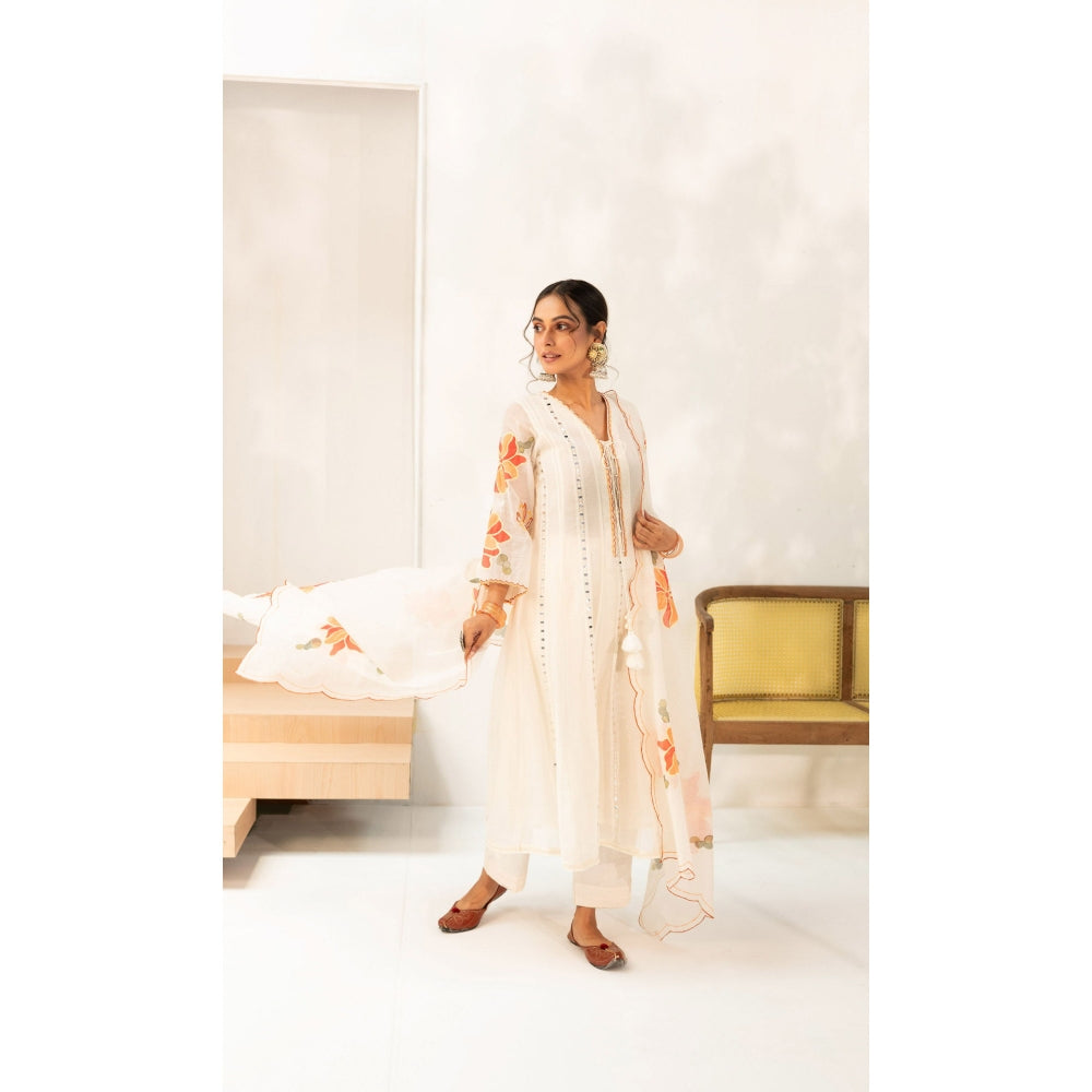 AM by Anita Mittal Zoya Off White Anarkali with Pant and Dupatta