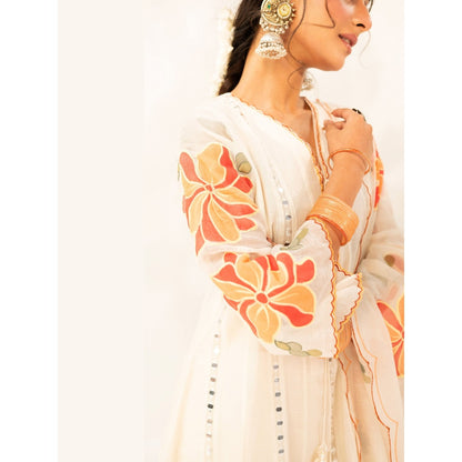 AM by Anita Mittal Zoya Off White Anarkali with Pant and Dupatta