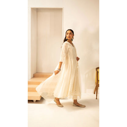 AM by Anita Mittal Zara White Anarkali with Pant and Dupatta