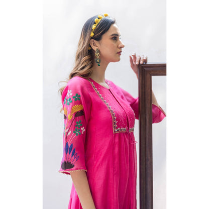AM by Anita Mittal Zuri Pink Kurta with Pant and Jacket