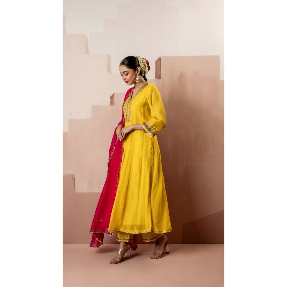 AM by Anita Mittal Sunehri A-Line Yellow Anarkali with Pant and Dupatta