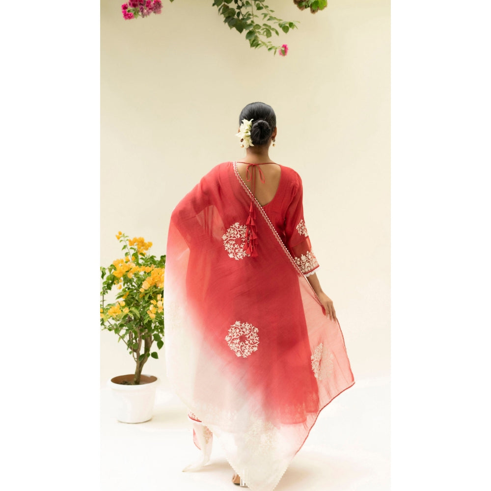 AM by Anita Mittal Parchhai Red Anarkali with Pant and Dupatta