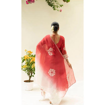 AM by Anita Mittal Parchhai Red Anarkali with Pant and Dupatta