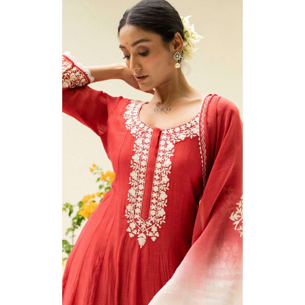 AM by Anita Mittal Parchhai Red Anarkali with Pant and Dupatta