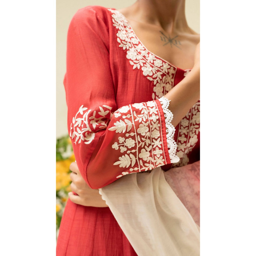 AM by Anita Mittal Parchhai Red Anarkali with Pant and Dupatta