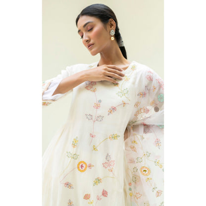 AM by Anita Mittal Soch Side-Gather White Anarkali with Pant and Dupatta