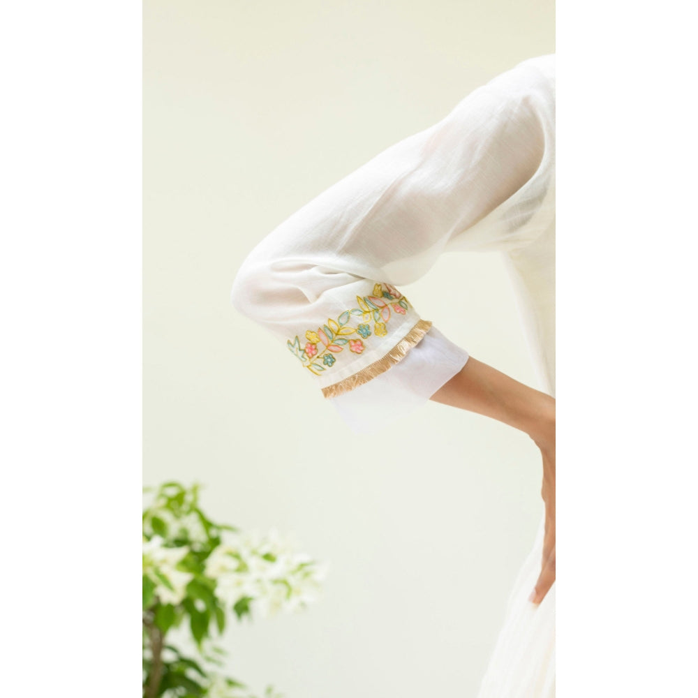 AM by Anita Mittal Soch Side-Gather White Anarkali with Pant and Dupatta