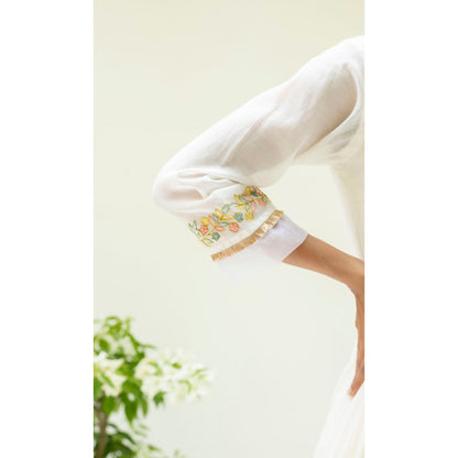 AM by Anita Mittal Soch Side-Gather White Anarkali with Pant and Dupatta