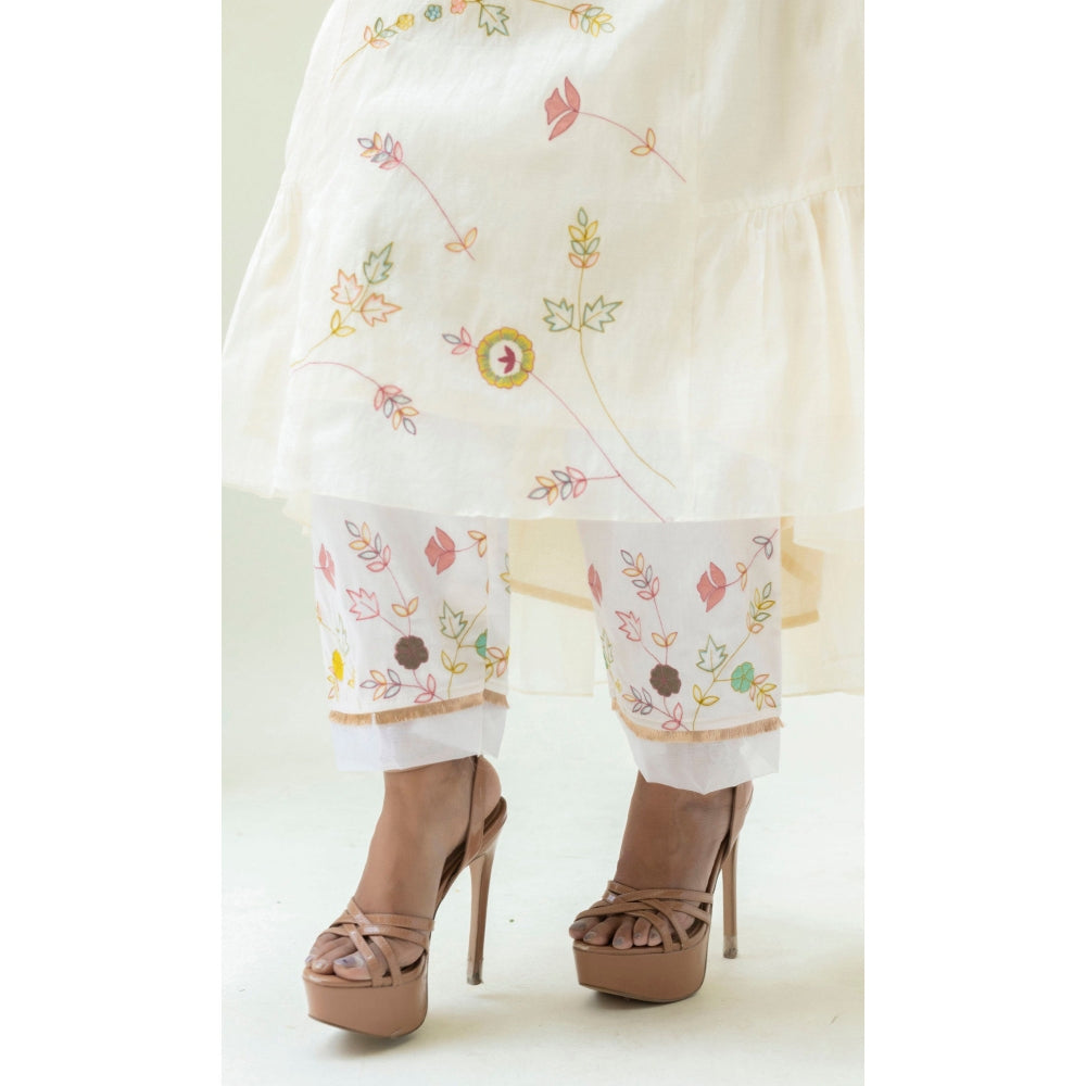 AM by Anita Mittal Soch Side-Gather White Anarkali with Pant and Dupatta