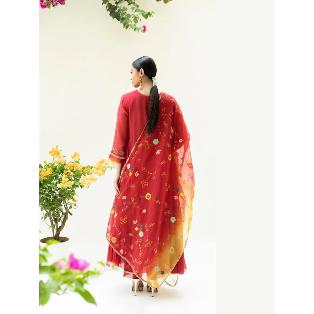 AM by Anita Mittal Soch Side-Gather Red Anarkali with Pant and Dupatta