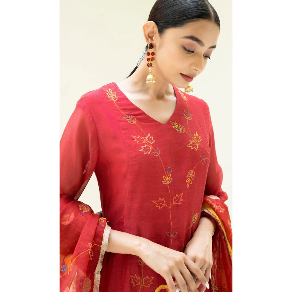 AM by Anita Mittal Soch Side-Gather Red Anarkali with Pant and Dupatta