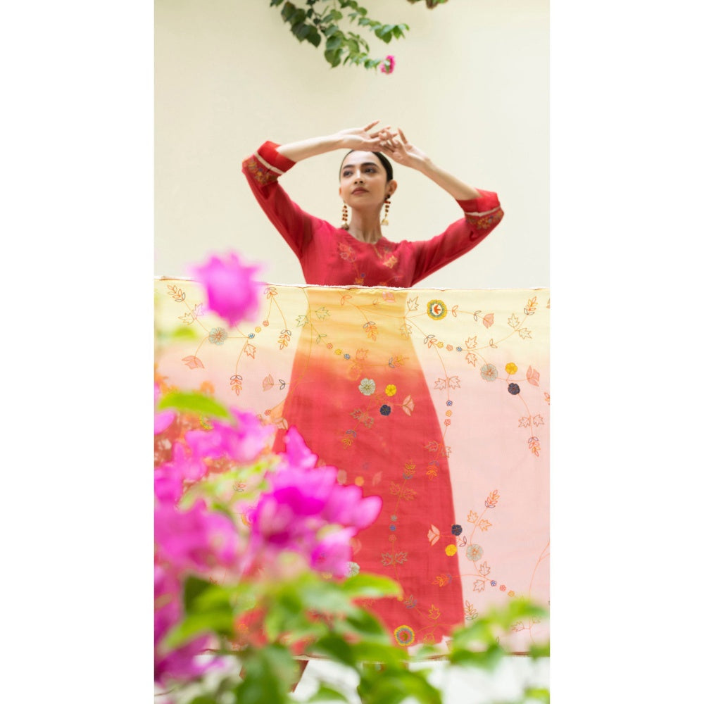 AM by Anita Mittal Soch Side-Gather Red Anarkali with Pant and Dupatta