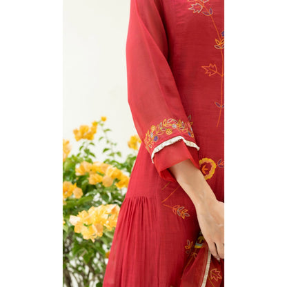 AM by Anita Mittal Soch Side-Gather Red Anarkali with Pant and Dupatta
