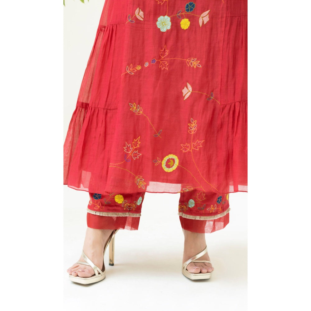 AM by Anita Mittal Soch Side-Gather Red Anarkali with Pant and Dupatta