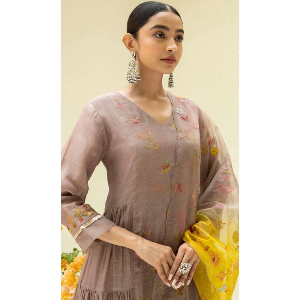 AM by Anita Mittal Soch Side-Gather Brown Anarkali with Pant and Dupatta