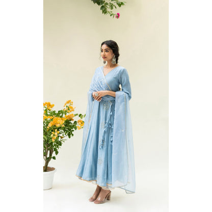 AM by Anita Mittal Muskat Blue Angrakha with Pant and Dupatta