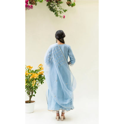 AM by Anita Mittal Muskat Blue Angrakha with Pant and Dupatta