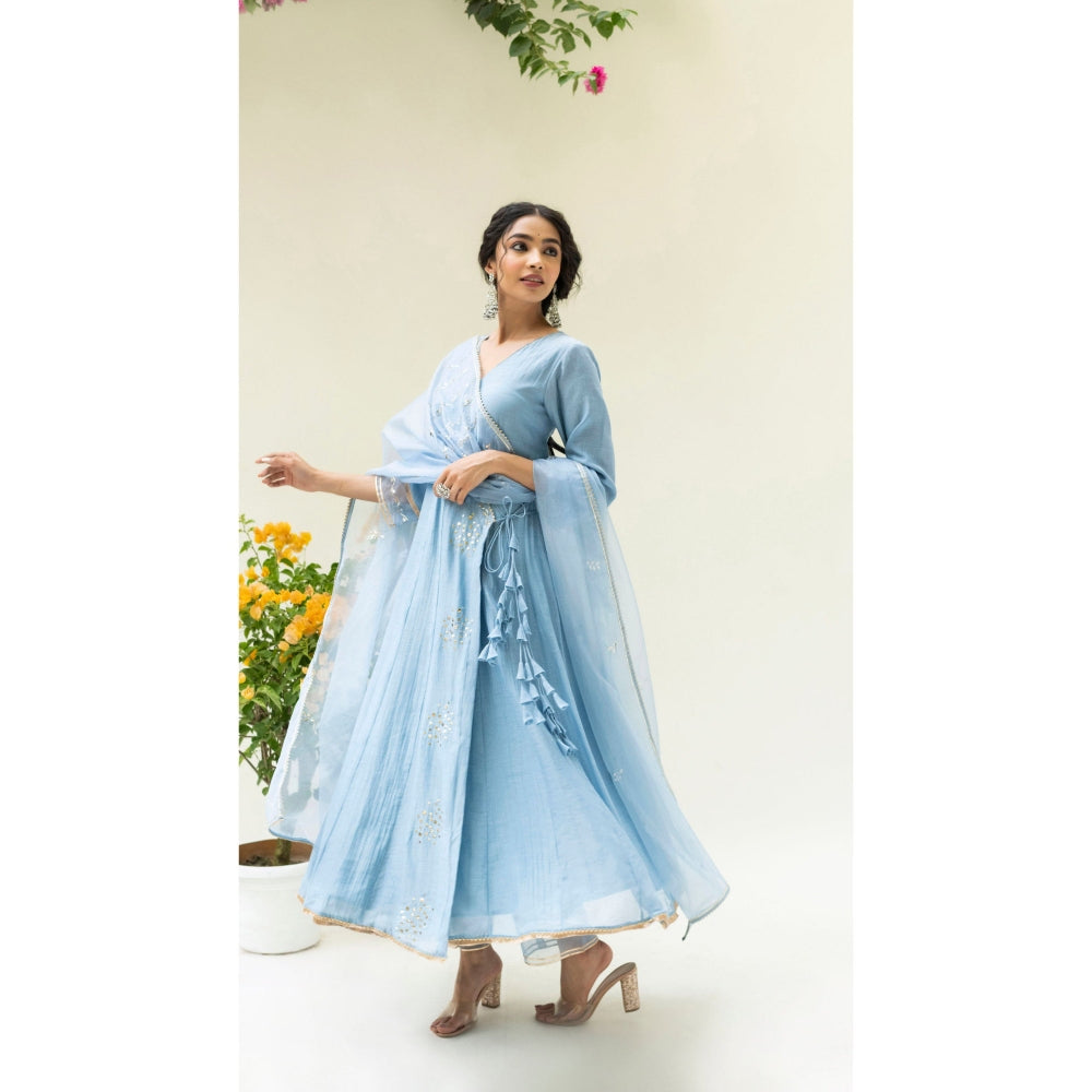 AM by Anita Mittal Muskat Blue Angrakha with Pant and Dupatta