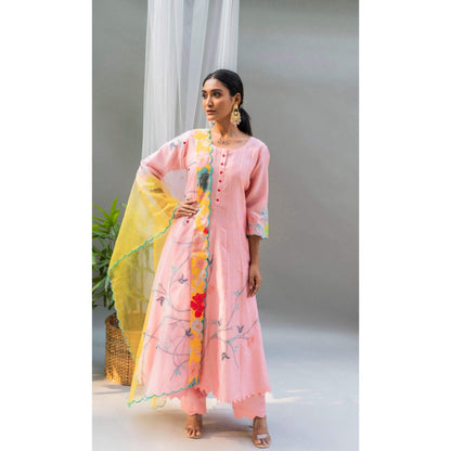 AM by Anita Mittal Floral Applique Peach Anarkali with Pant and Dupatta