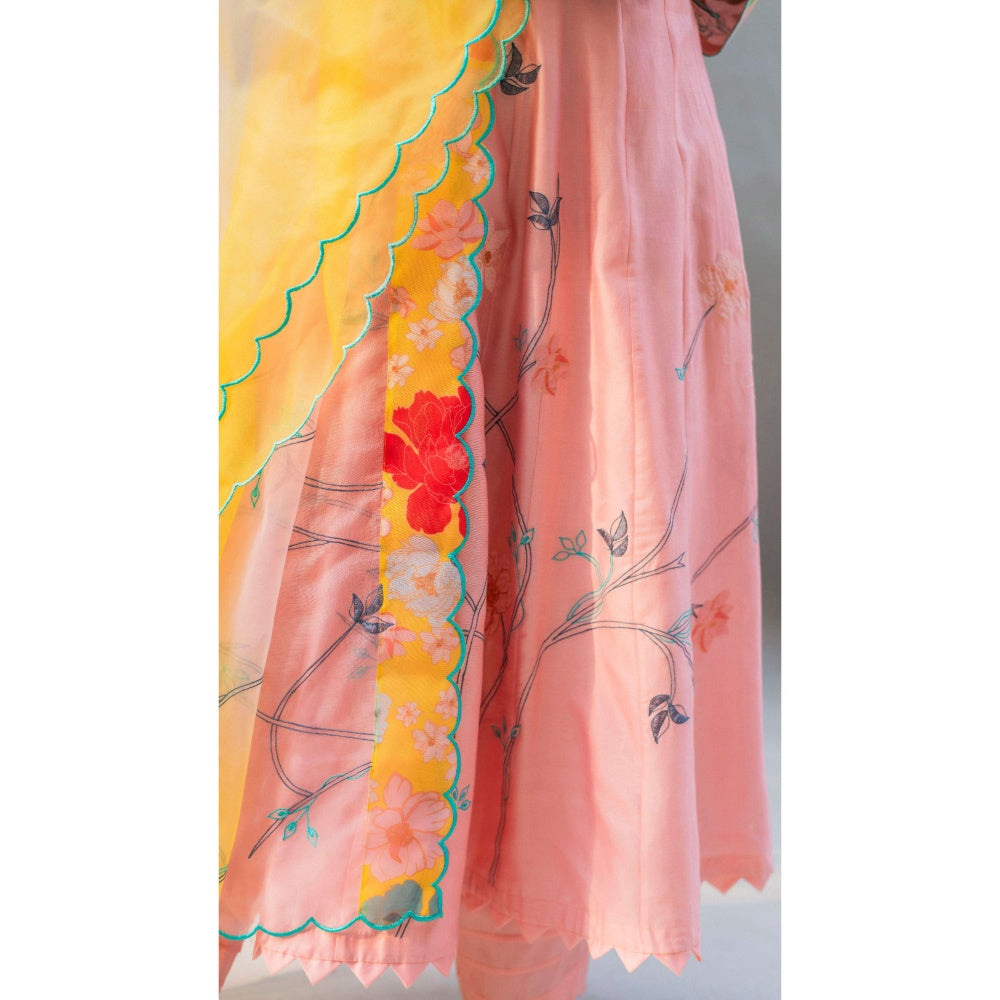 AM by Anita Mittal Floral Applique Peach Anarkali with Pant and Dupatta