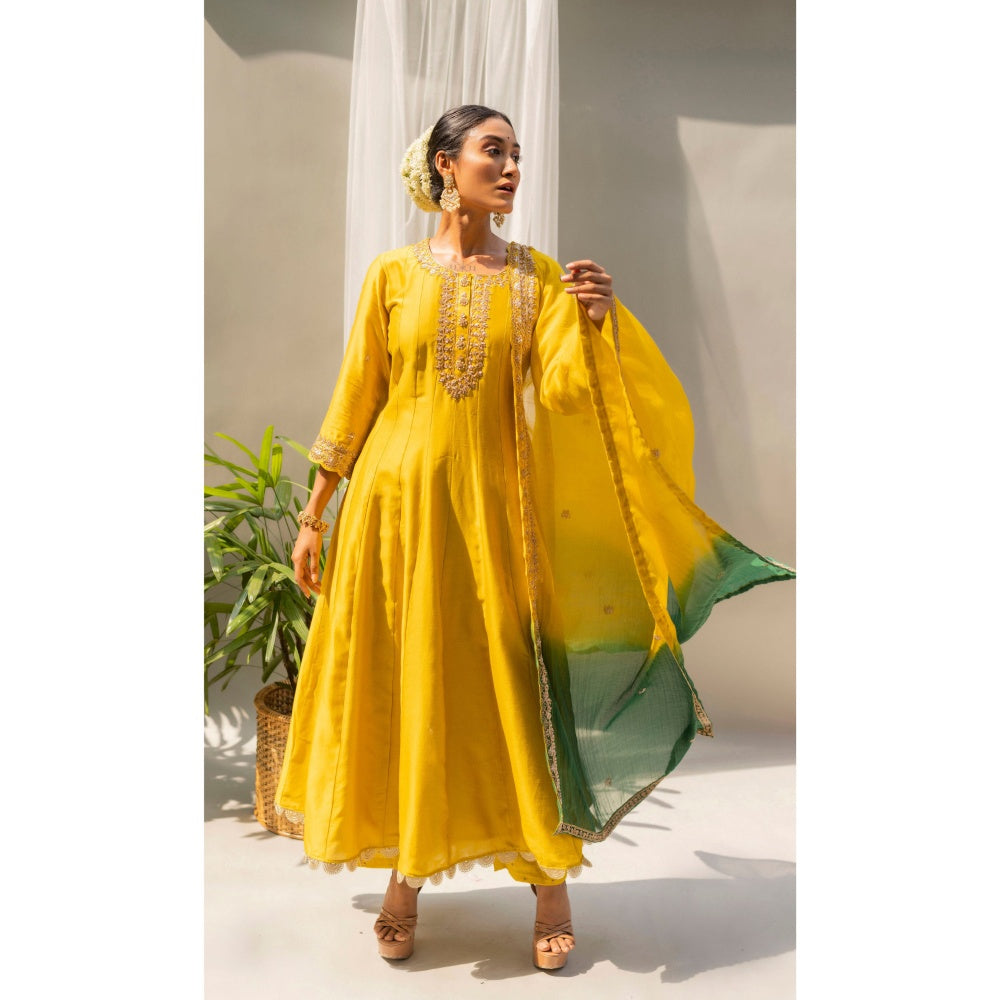 AM by Anita Mittal Dahliya Yellow Anarkali with Pant and Dupatta