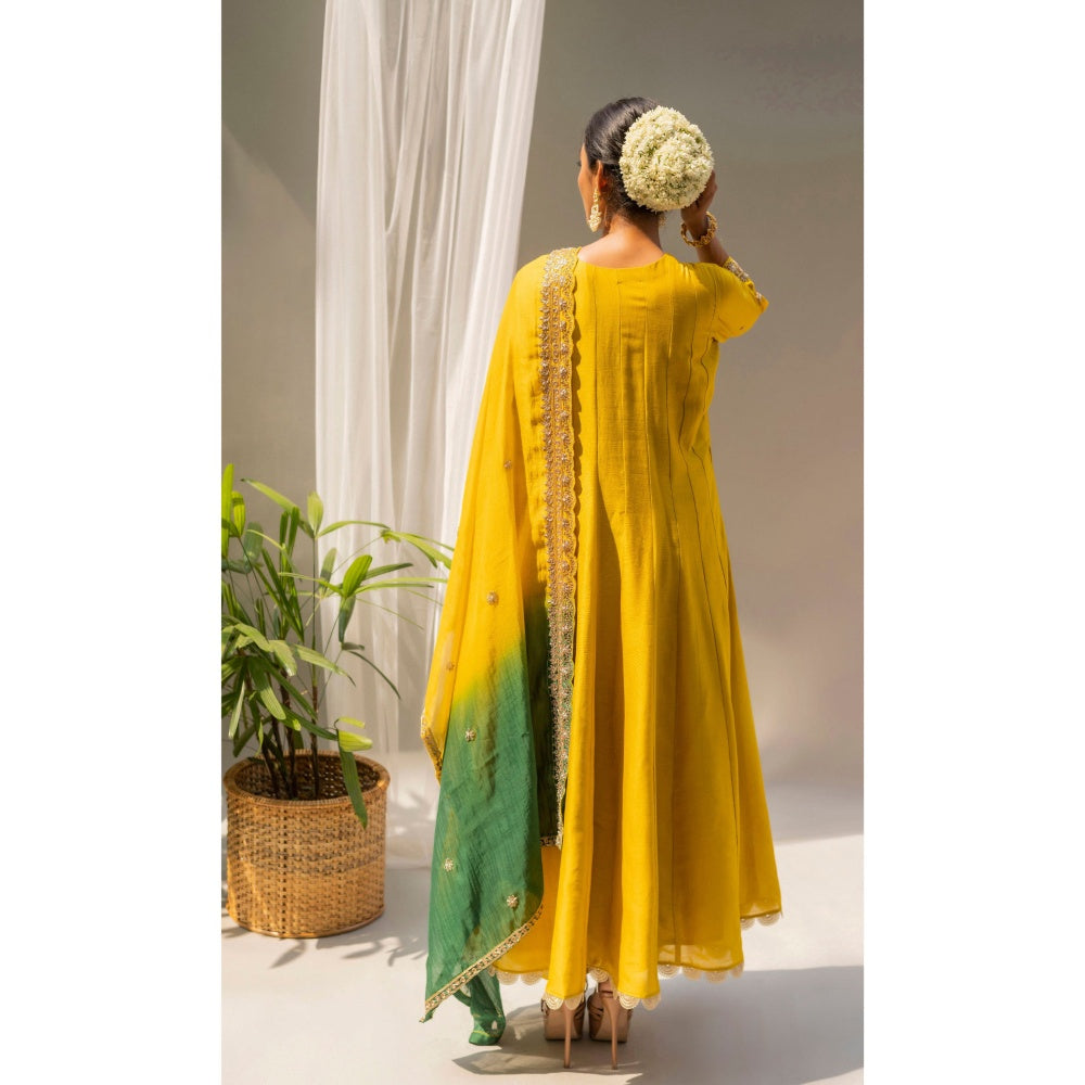 AM by Anita Mittal Dahliya Yellow Anarkali with Pant and Dupatta