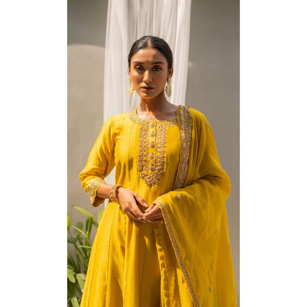 AM by Anita Mittal Dahliya Yellow Anarkali with Pant and Dupatta