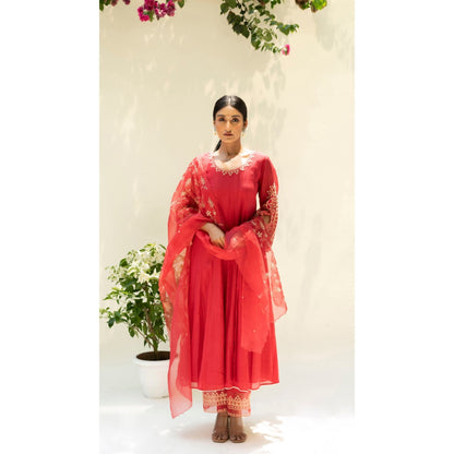AM by Anita Mittal Dastak Red Anarkali with Pant and Dupatta