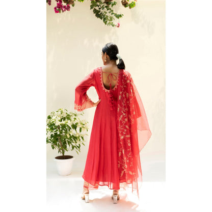 AM by Anita Mittal Dastak Red Anarkali with Pant and Dupatta
