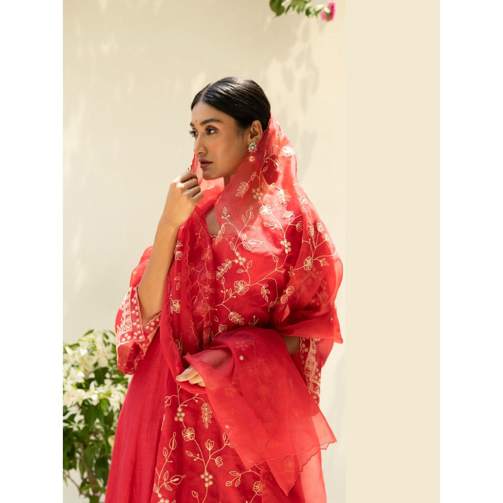 AM by Anita Mittal Dastak Red Anarkali with Pant and Dupatta