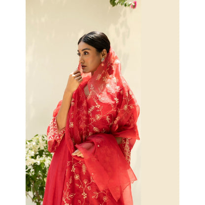 AM by Anita Mittal Dastak Red Anarkali with Pant and Dupatta