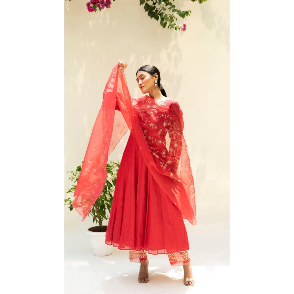 AM by Anita Mittal Dastak Red Anarkali with Pant and Dupatta