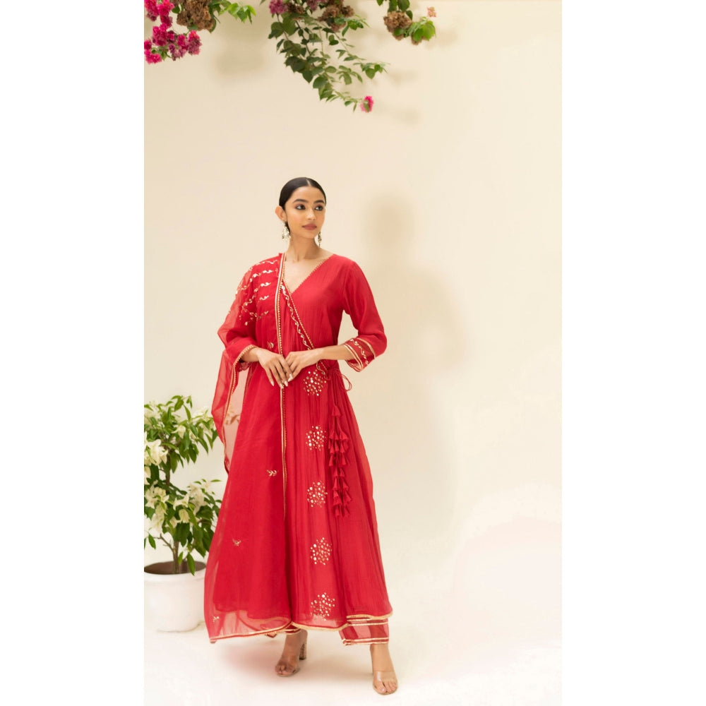 AM by Anita Mittal Muskat Red Angrakha with Pant and Dupatta