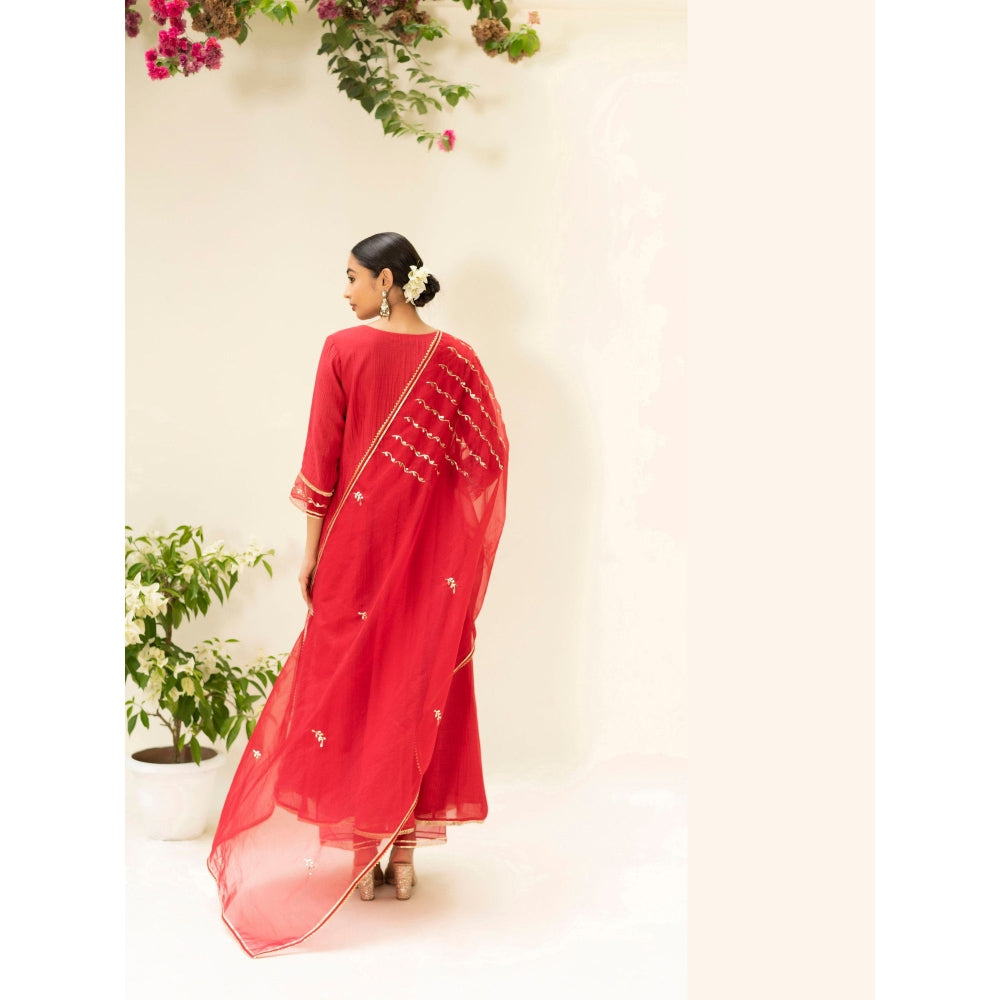 AM by Anita Mittal Muskat Red Angrakha with Pant and Dupatta