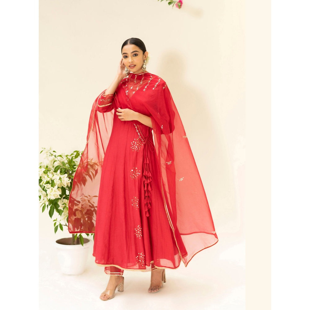 AM by Anita Mittal Muskat Red Angrakha with Pant and Dupatta