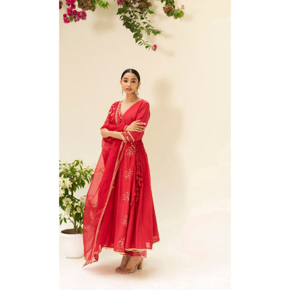 AM by Anita Mittal Muskat Red Angrakha with Pant and Dupatta