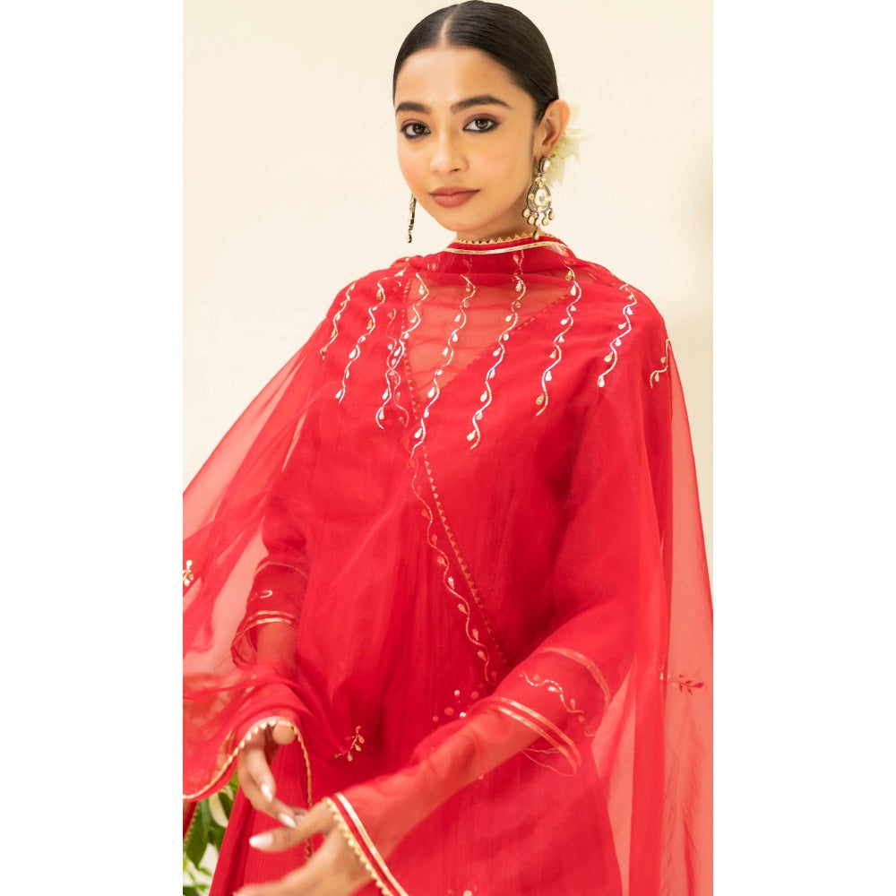 AM by Anita Mittal Muskat Red Angrakha with Pant and Dupatta
