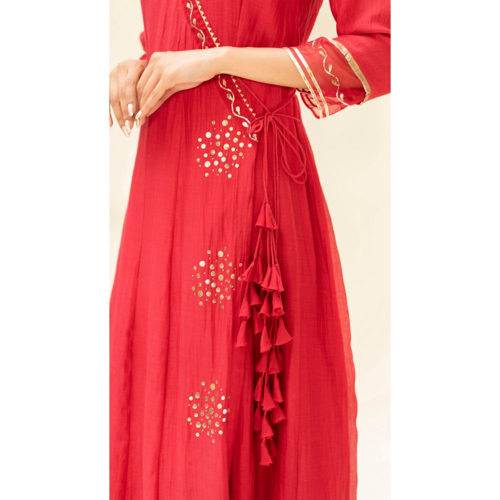 AM by Anita Mittal Muskat Red Angrakha with Pant and Dupatta