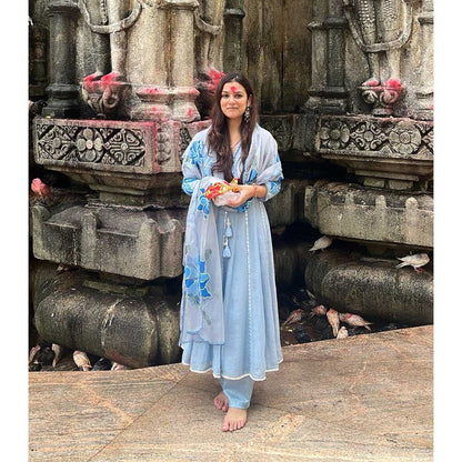 AM by Anita Mittal Zoya Blue Anarkali with Pant and Dupatta