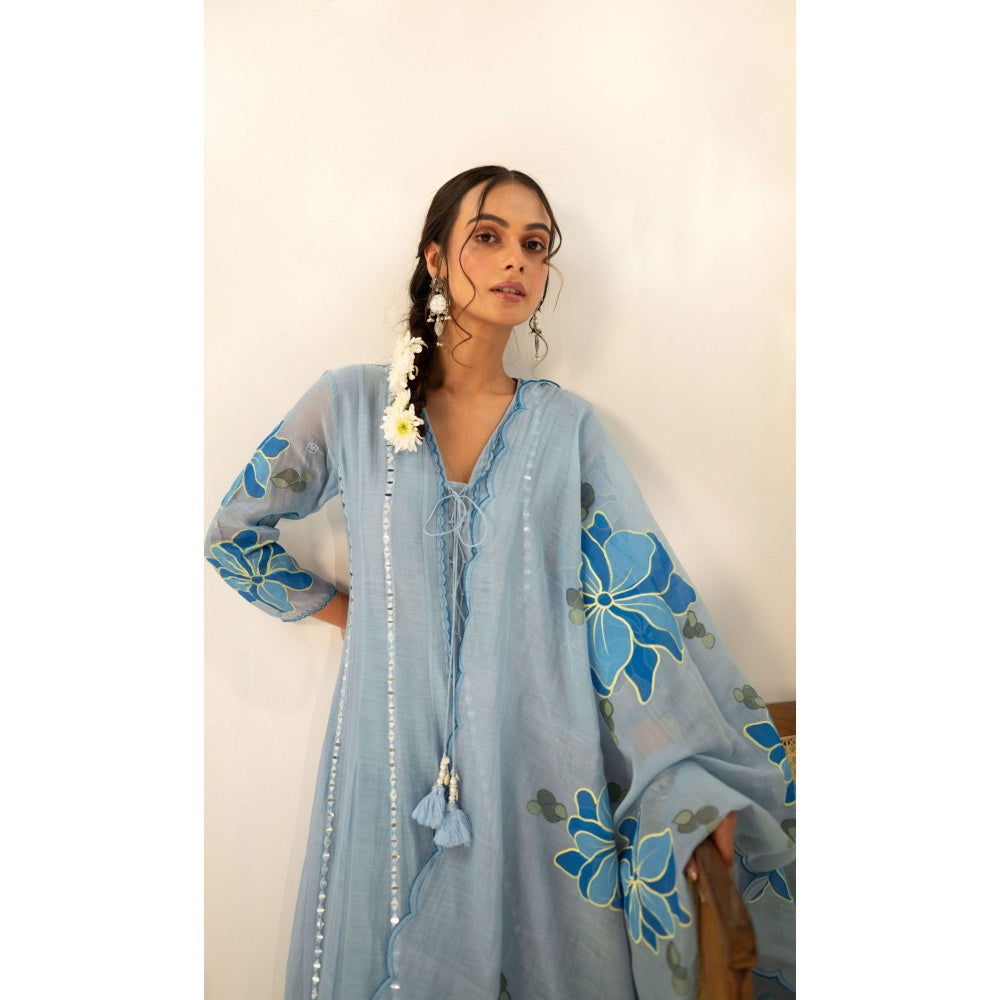 AM by Anita Mittal Zoya Blue Anarkali with Pant and Dupatta