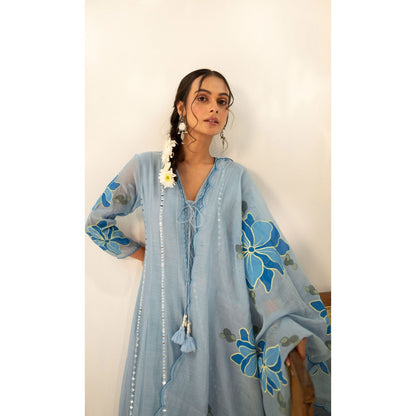 AM by Anita Mittal Zoya Blue Anarkali with Pant and Dupatta