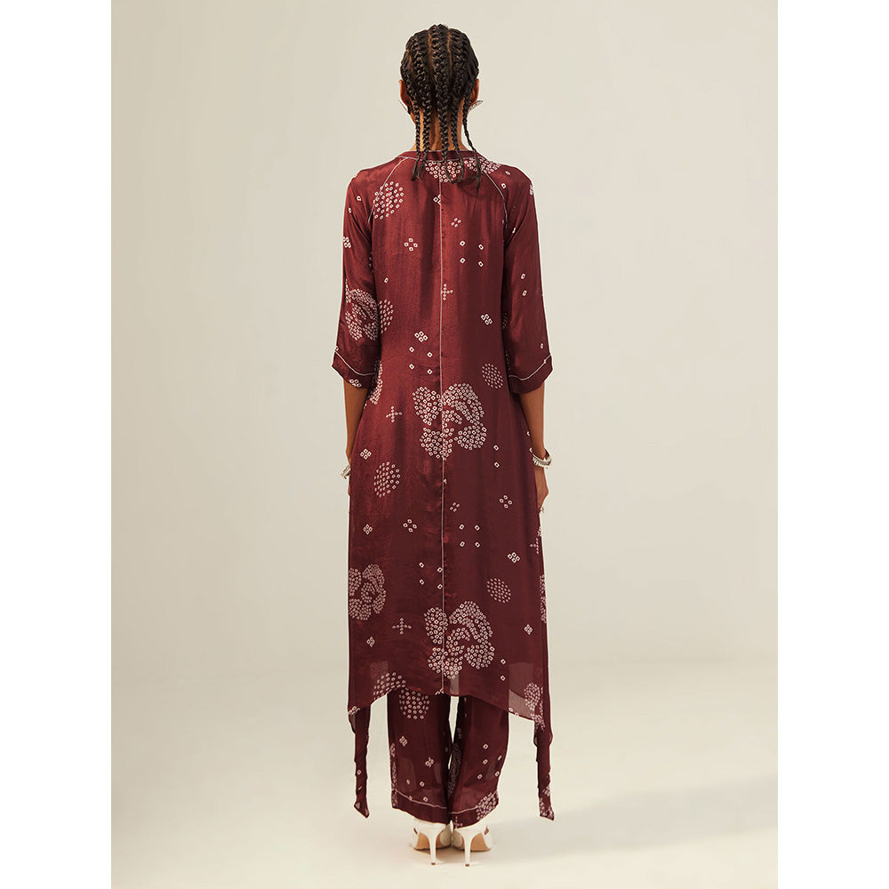 Amka India Maroon Bandhani Kinnari Kurta with Pants (Set of 2)