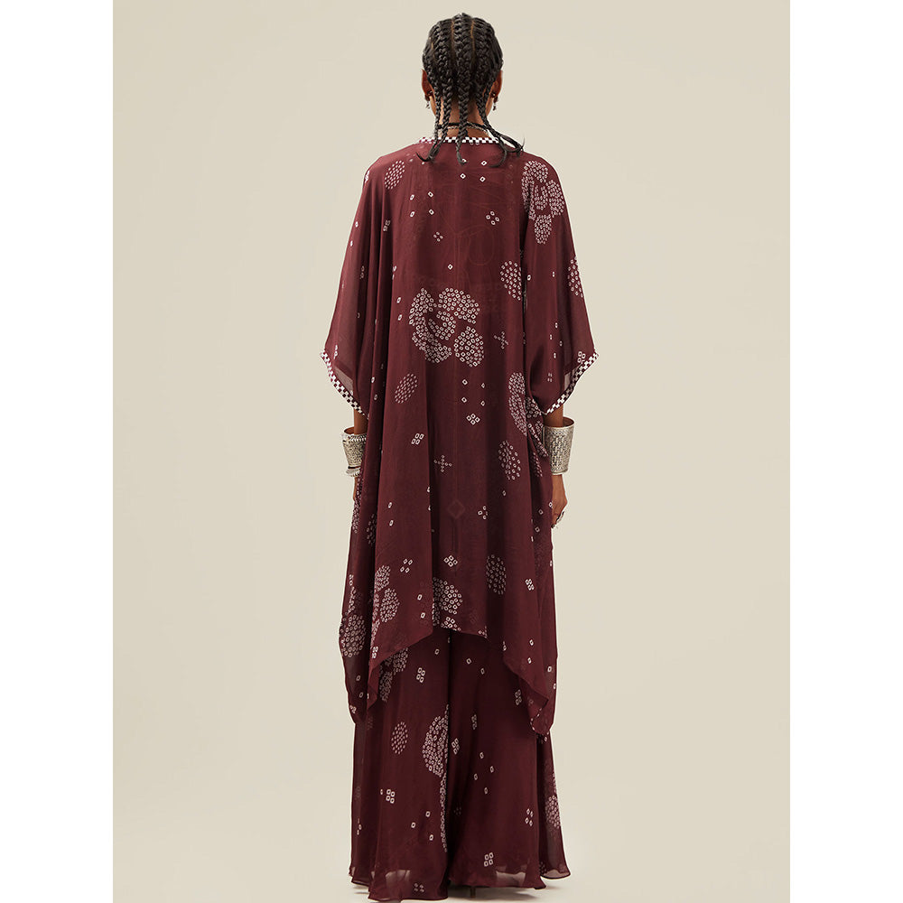 Amka India Maroon Chand Palazzos with Cape & Jacket (Set of 3)