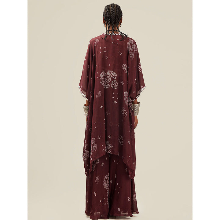 Amka India Maroon Chand Palazzos with Cape & Jacket (Set of 3)