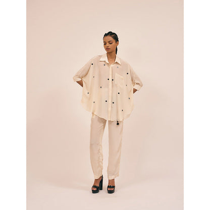 Amka India Shell Co-ord Cream Shirt with Pant (Set of 2)