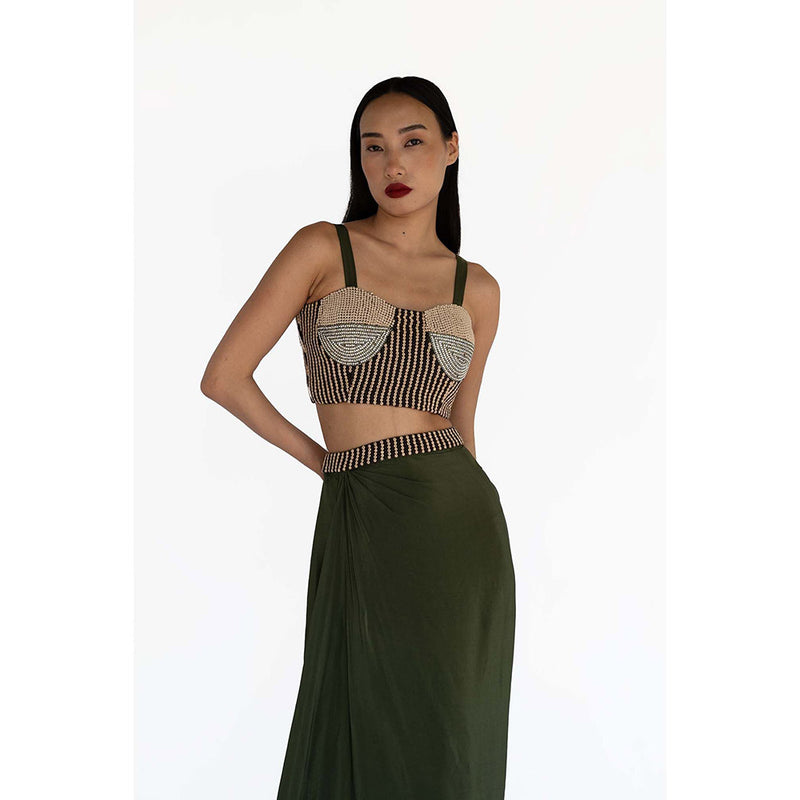 Amka India Black Amal Stones and Beads Crop Top