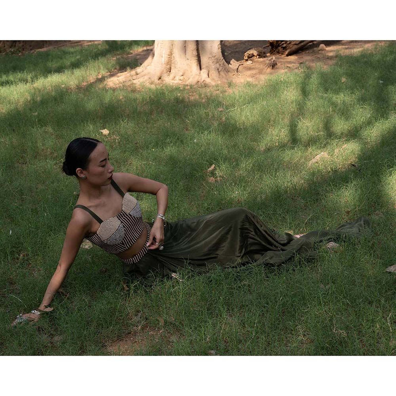 Amka India Black Amal Stones and Beads Crop Top