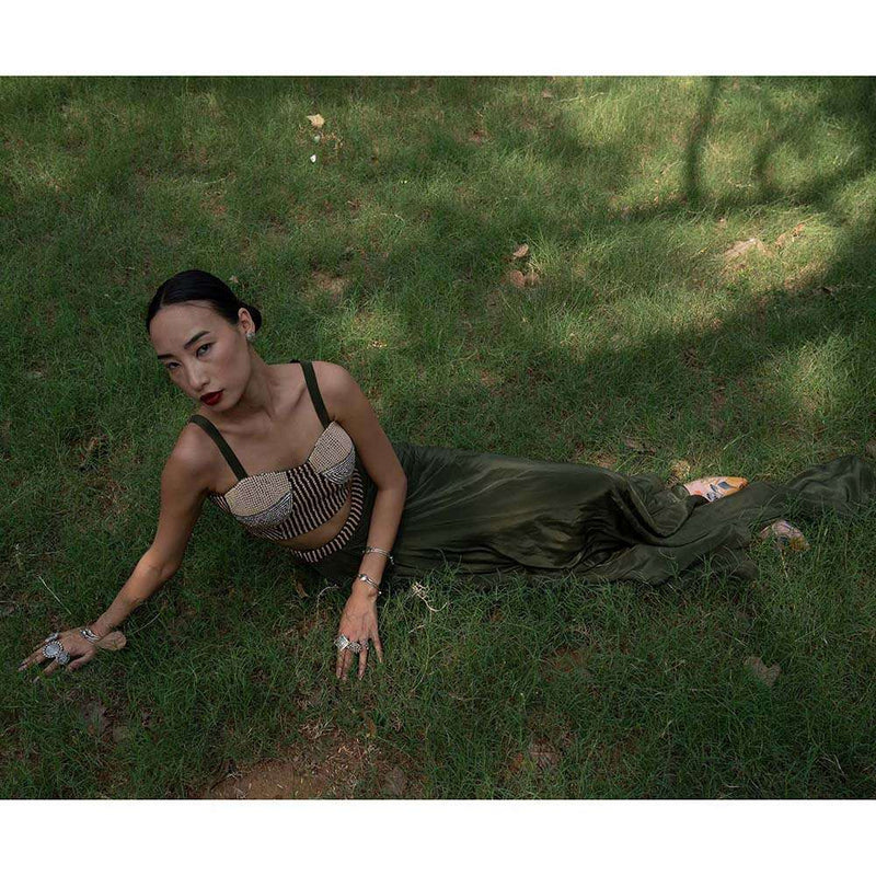 Amka India Black Amal Stones and Beads Crop Top