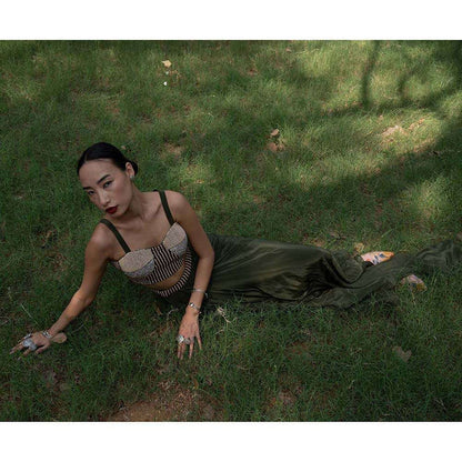 Amka India Black Amal Stones and Beads Crop Top