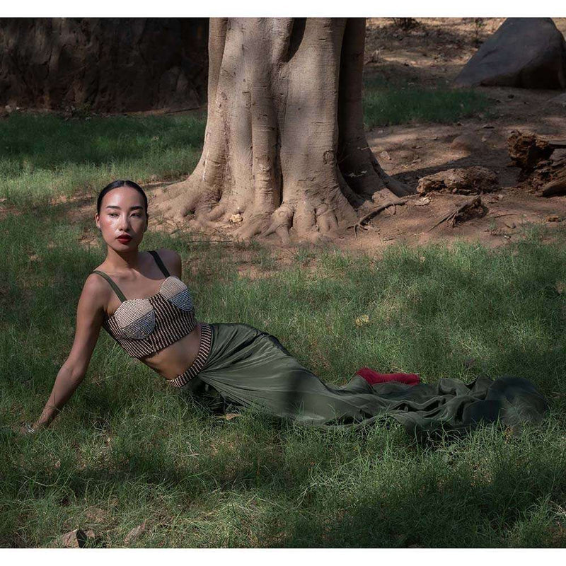 Amka India Black Amal Stones and Beads Crop Top